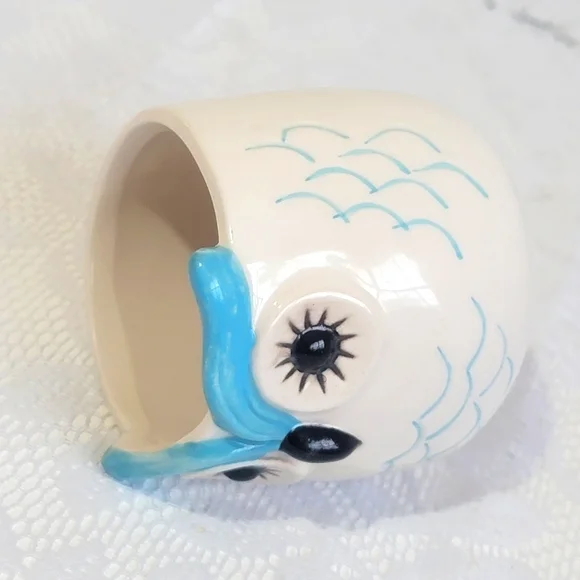 Mini Ceramic Pot Premium Glazed Cute Blue Owl Face Succulent Plant Holder - Picture 8 of 16